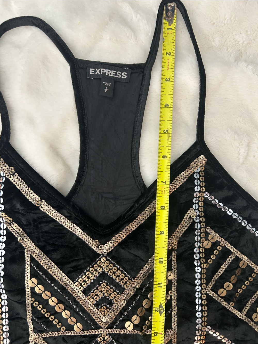 Express Black Tank Top with Gold & Silver Sequin Geometric Design - Picture 5 of 9